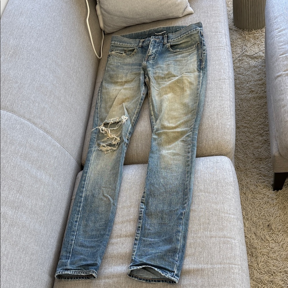 Saint Laurent Light Blue Distressed Men’s Slim Jeans